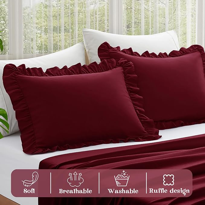 KKJIAF Ruffle Pillow Cases Standard Size Set of 2, Ruffled Pillow Covers - Image 4