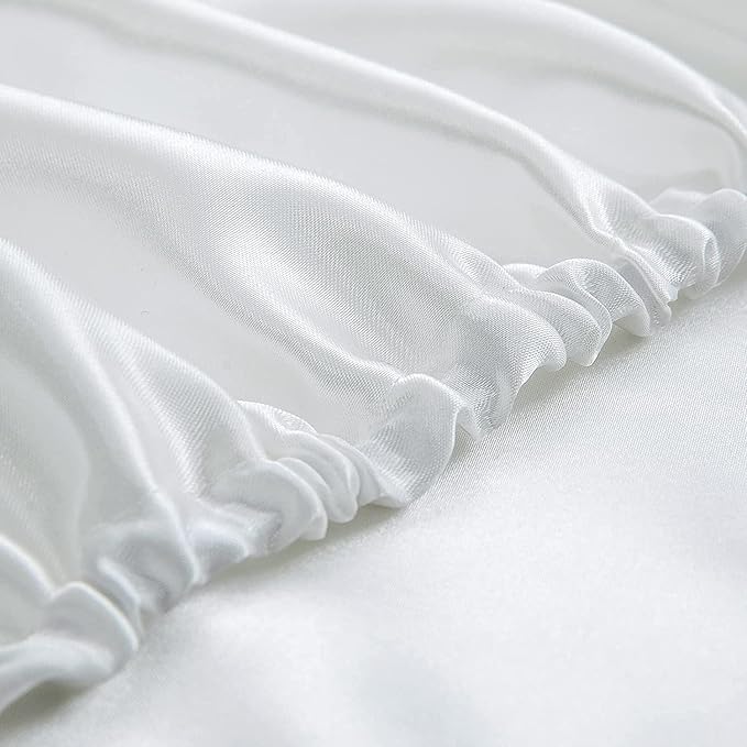 Homiest White Satin Fitted Sheet Queen Size, Deep Pocket, Luxury & Ultra Soft - Image 4