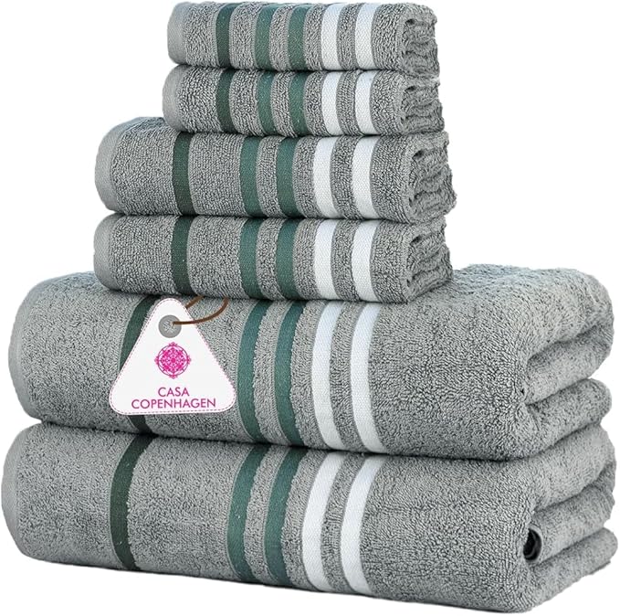 CASA COPENHAGEN Exotic 6Pcs 100% Egyptian Cotton Designer Towels Gift Set- Pine by CASACOPENHAGEN