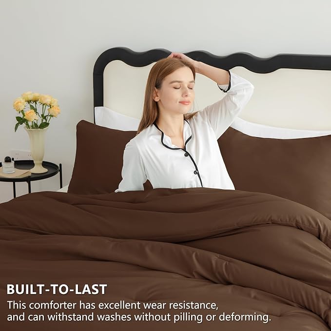 CozyLux Twin Comforter Set Brown, 2 Pieces Twin Extra Long Solid Breathable - Image 3