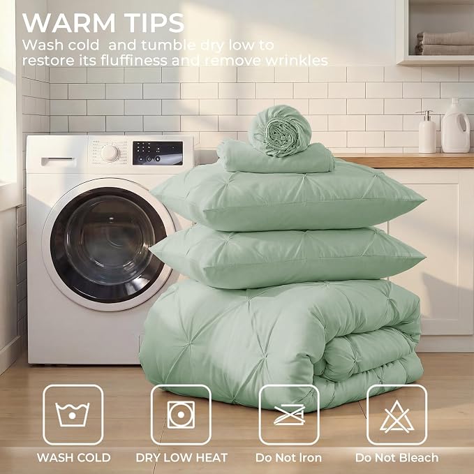 Sasttie Twin Comforter Set, 5-Piece Bed in a Bag, Pintuck Bedding Sets - Image 9