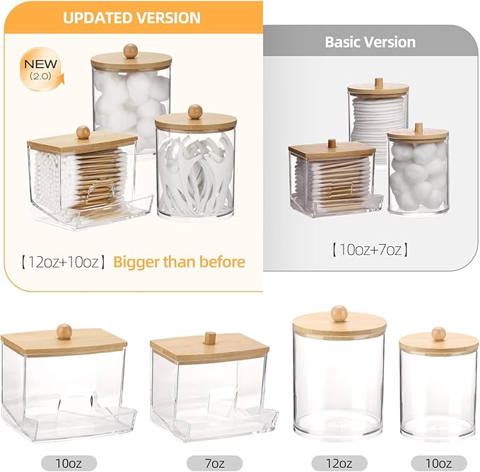 Tbestmax Qtips Dispenser Bathroom Container, 10/12 oz Cotton Ball Holder - Image 2