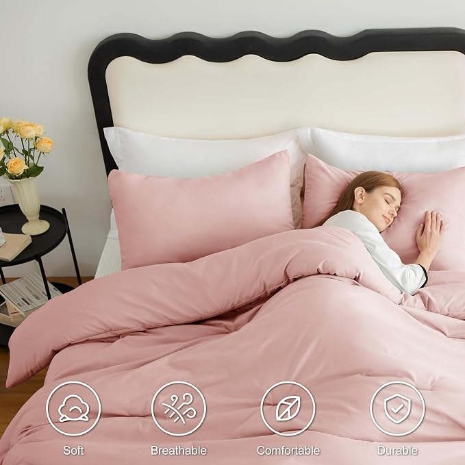 CozyLux California King Comforter Set Blush Pink, 3 Pieces Cal King Solid - Image 5