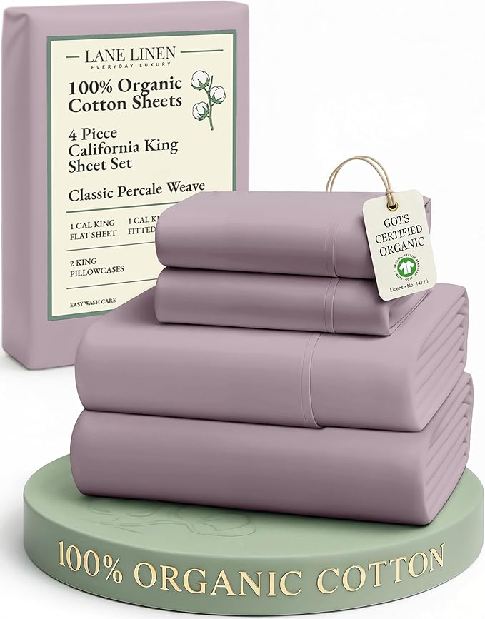 LANE LINEN 100% Organic Cotton Cal King Size Bed Sheets, Sustainably Produced by LaneLinen
