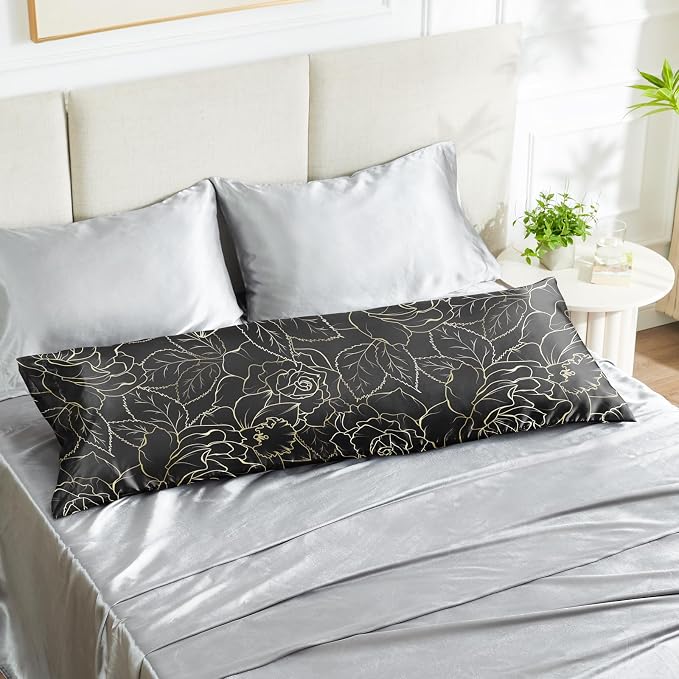 EXQ Home Satin Body Pillowcase for Hair and Skin- Rose on Black Silk Long - Image 5