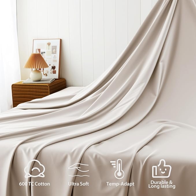 Cotton Flat Sheets Only, 600 TC 100% Cotton Flat Sheet Top Sheet Only, Queen - Image 4