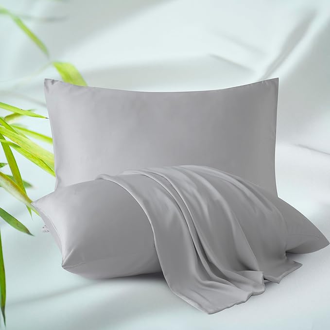 Bamboo Viscose Zippered Pillow Cases Queen Size Set of 2, 400 Thread Count by ZaizaiHome