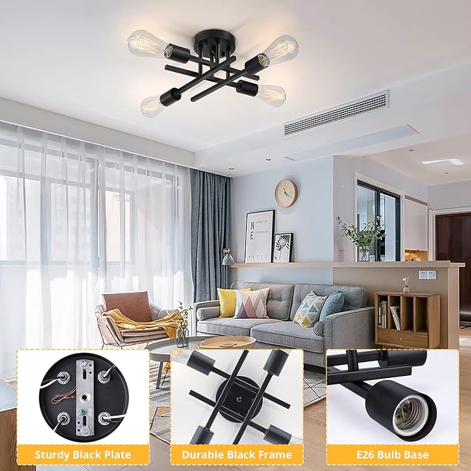 SunRider Industrial 4-Light Semi Flush Mount Ceiling Light Fixture, Modern - Image 8