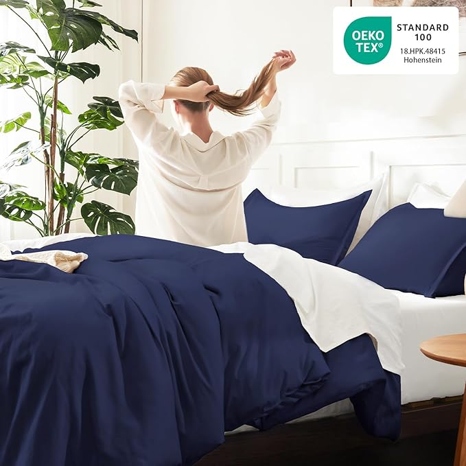Litanika Comforters Navy Blue Oversized King Size, 3 Pieces Lightweight Solid - Image 4