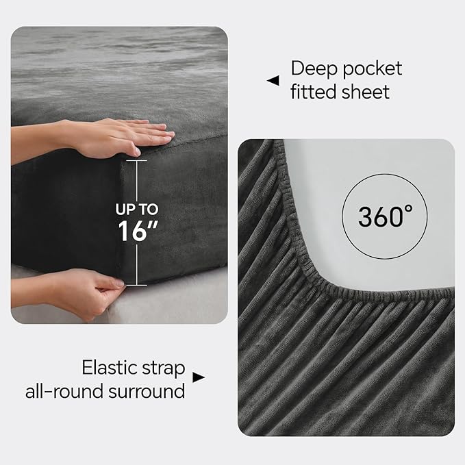 BEDELITE Flannel Sheets Queen Size Dark Grey - Image 4