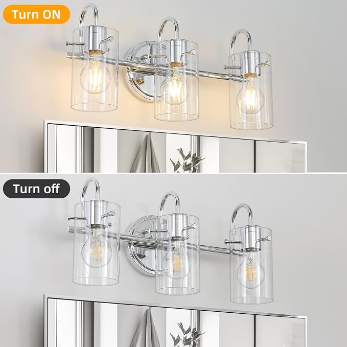 3 Lights Vanity Light, Polished Chrome Bathroom Wall Light Fixture Over Mirror - Image 3