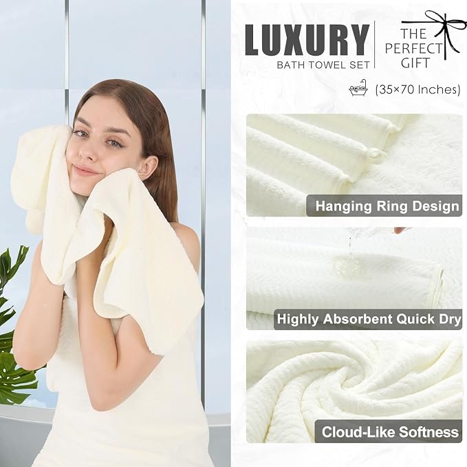8 Piece Bath Towel Set |2 Oversized Large Bath Sheet, 2 Hand Towels, 4 - Image 3