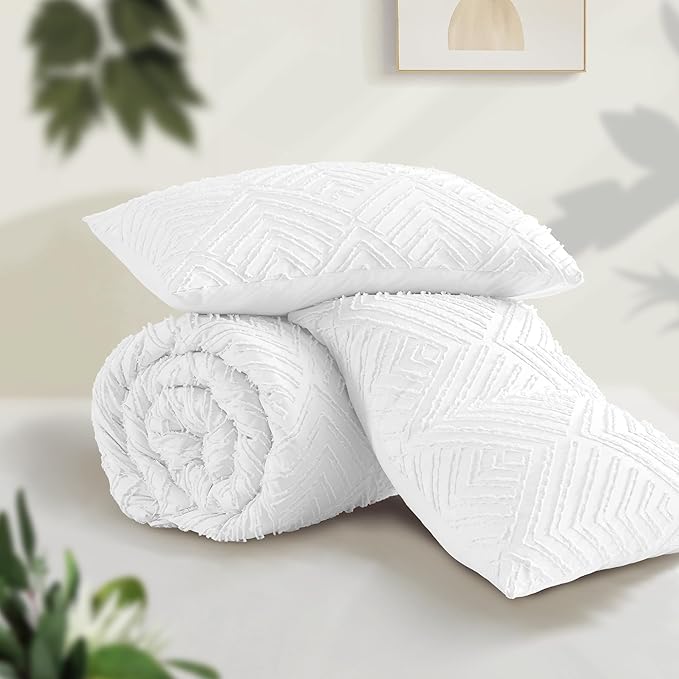 Andency White California King Comforter Set, 3 Pieces Boho Cal King Bed - Image 3