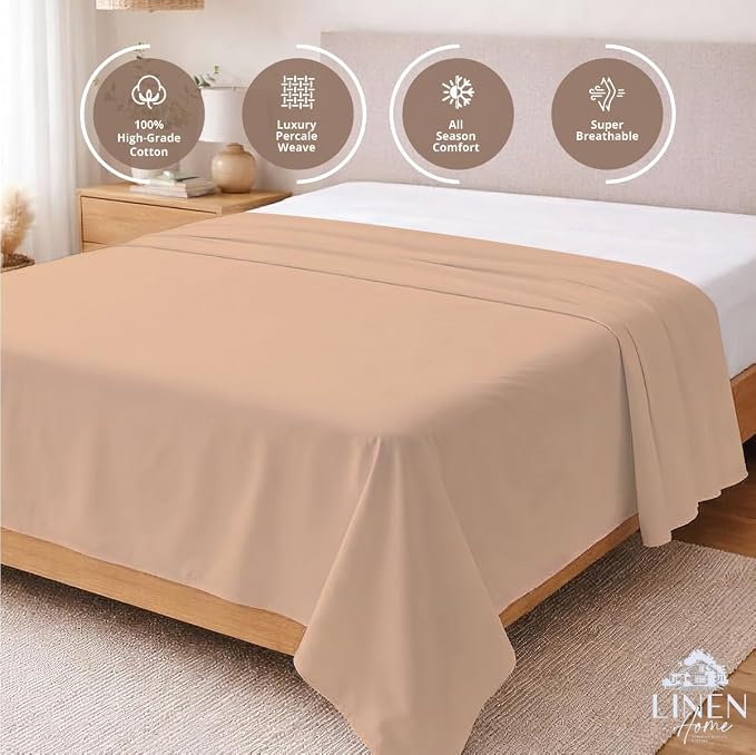 Linen Home 100% Cotton Percale 1 Flat Sheet, Full Size - Image 2