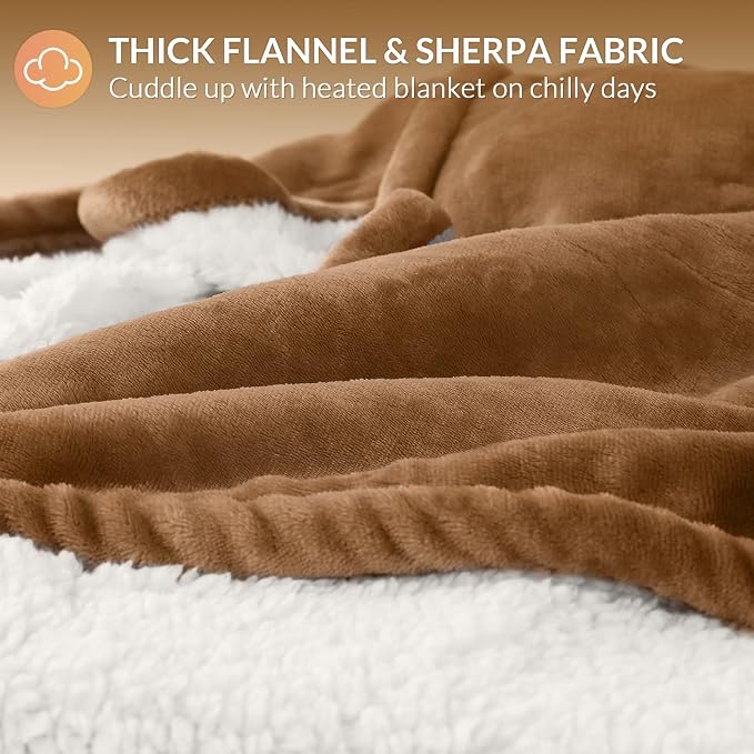 HOMLYNS LuxeHeat Heated Blanket Electric Blanket Full Size, Soft Flannel Sherpa - Image 5
