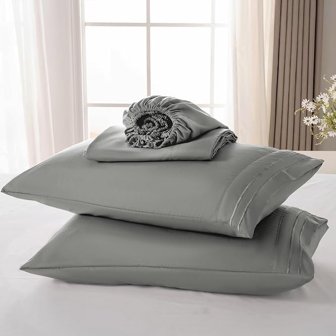 ROSE&RISY Light Grey King Sheet Set, 4 Pieces Soft Bedding Queen Sheet Set - Image 6