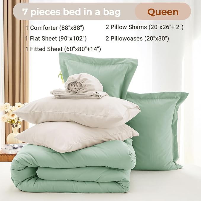 MUXHOMO 7 Pieces Queen Comforter Set, Soft Bed in a Bag Queen Size, All Season - Image 4