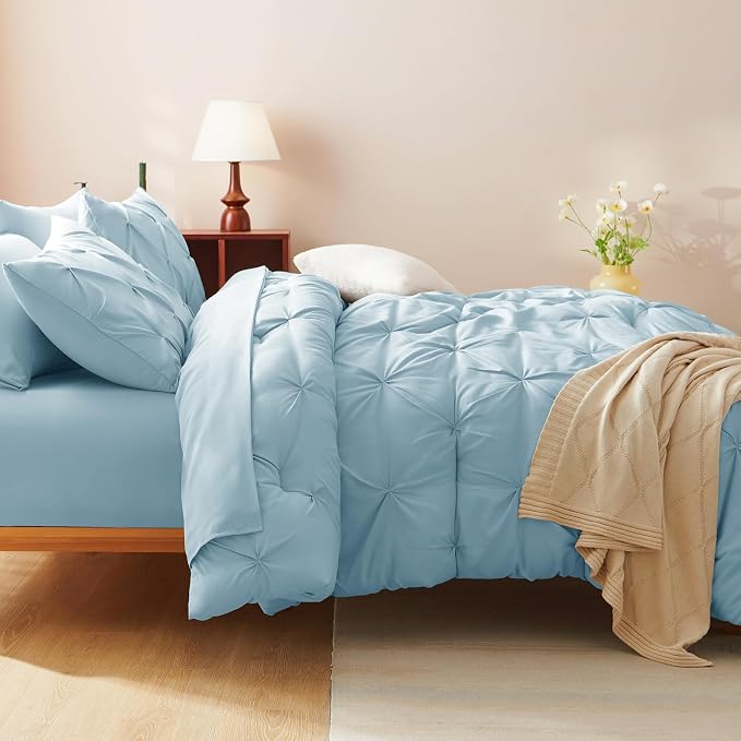 HIMEET Pintuck Bed in a Bag, 5 Pieces Twin XL Comforter Set Light Blue - Image 7