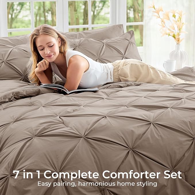 Sasttie Twin Comforter Set, 5-Piece Bed in a Bag, Pintuck Bedding Sets - Image 6