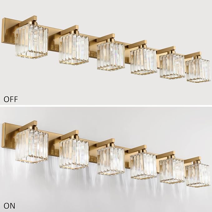 Aipsun Bathroom Vanity Light Brass Crystal Vanity Lighting Fixtures 6 Light - Image 2
