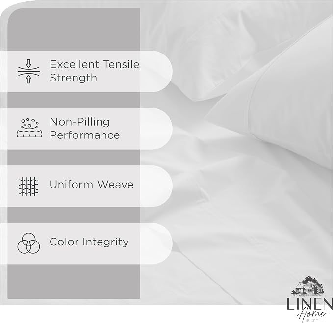 Linen Home 100% Cotton Percale Sheets Queen Size, Snow White, Deep Pocket - Image 2