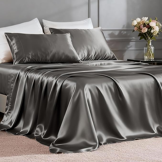 FreshCulture Satin Sheets Queen Size Bed Set- 4 Piece Luxury Soft Silky Queen by FreshCulture
