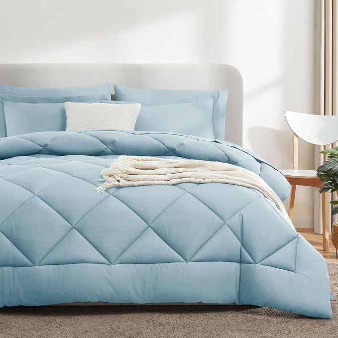 CozyLux King Size Comforter Set Light Blue - Image 8