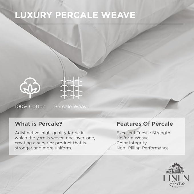 Linen Home 100% Cotton Percale 1 Flat Sheet, Twin Size - Image 2
