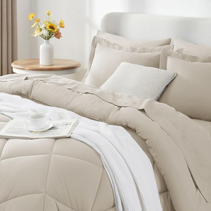 CozyLux Queen Comforter Set Beige - Image 3