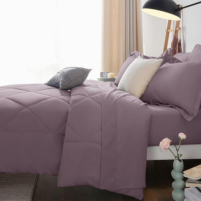 CozyLux Oversized Queen Comforter Set Dusty Purple, 7 Pieces Bed in a Bag - Image 9