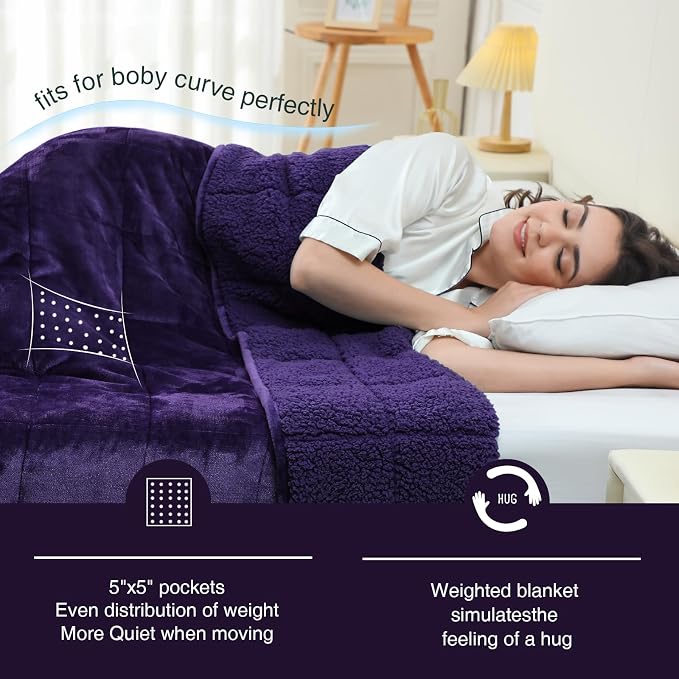 Aemicion Weighted Blanket Queen Size 15lbs, Dual Sided Cozy Fluffy Sherpa Heavy - Image 3
