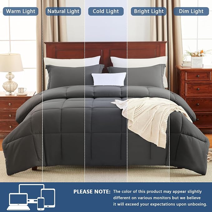 CozyLux Twin/Twin XL Comforter Set Dark Grey - Image 5