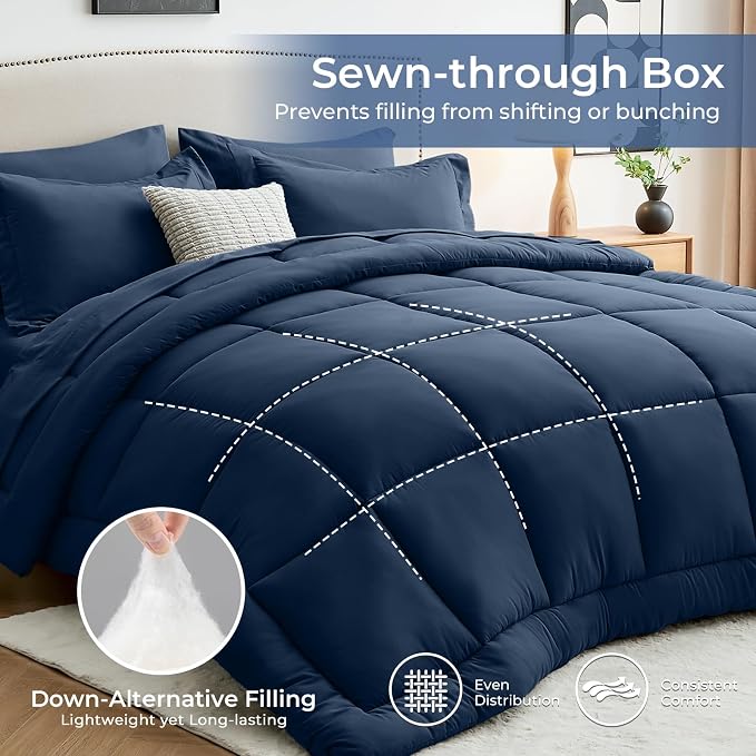 Sasttie Super King Comforter Set, 7 Pieces Extra Large Bed in a Bag, Complete - Image 3
