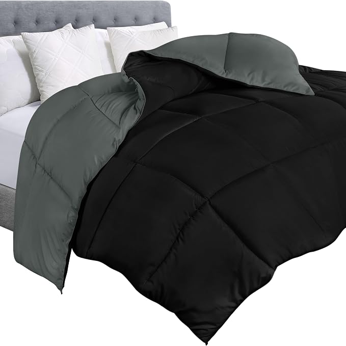 Utopia Bedding Queen Comforter Duvet Insert, Reversible Black/Grey Quilted by UTOPIABEDDING