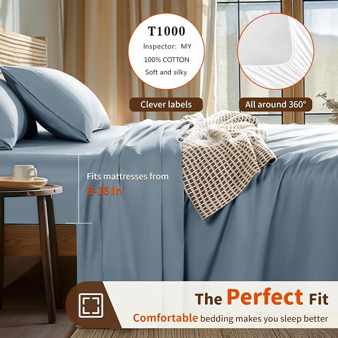 LBRO2M 1000 Thread Count 100% Egyptian Cotton Sheets Set Twin, 3 Piece Sets Bed - Image 3