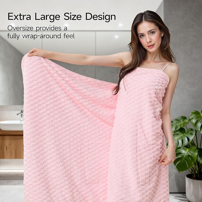 REDKISS Pink Microfiber Bath Towels Set of 6-35x70 Inches Oversized Bath Sheets - Image 3
