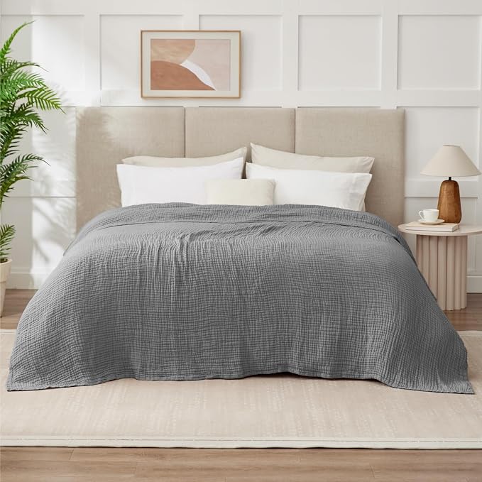 100% Cotton Muslin Blanket Queen 90" x 90", 6 Layers Breathable and Lightweight - Image 7