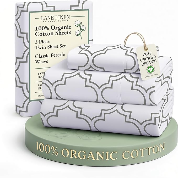 LANE LINEN Eco Friendly 100% Organic Cotton Printed Twin Sheet Set, Soft & by LaneLinen