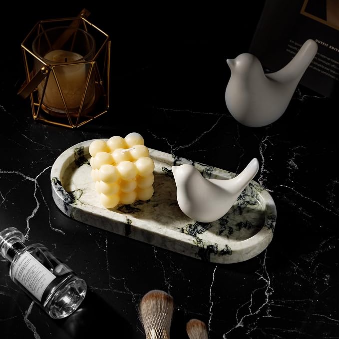 WORHE Natural Marble Vanity Tray Luxury Oval Stone Trays - Image 2