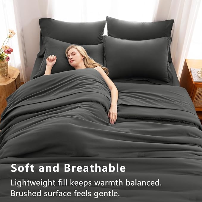 CozyLux Full Size Comforter Sets Dark Grey, 7 Pieces Bed in a Bag Full - Image 5
