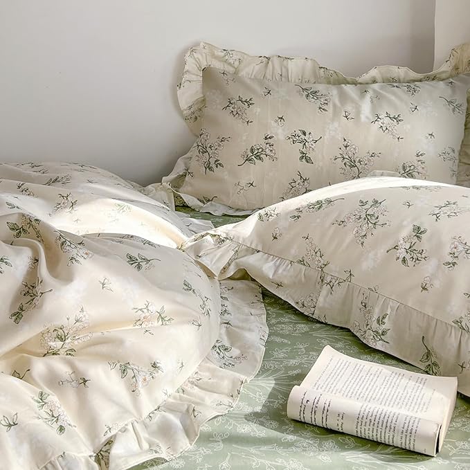 mixinni Reversible Green Floral Duvet Cover Set Twin XL Size - Image 6