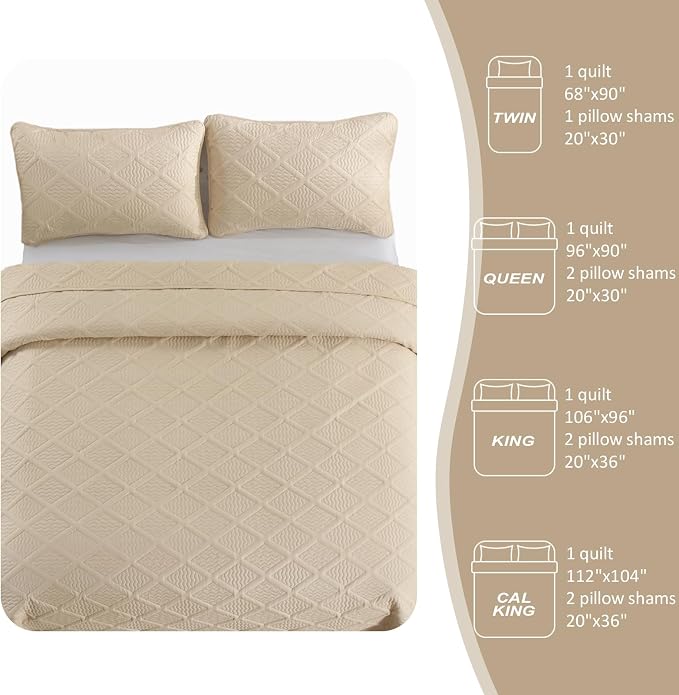 Yiran Camel Quilt Set King Size, 3 Piece Reversible Bedspreads Bedding Set - Image 8