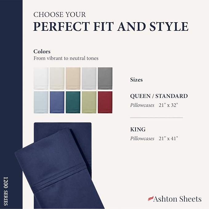 100% Egyptian Cotton Pillow Cases Standard/Queen Size Set of 2 - Image 7