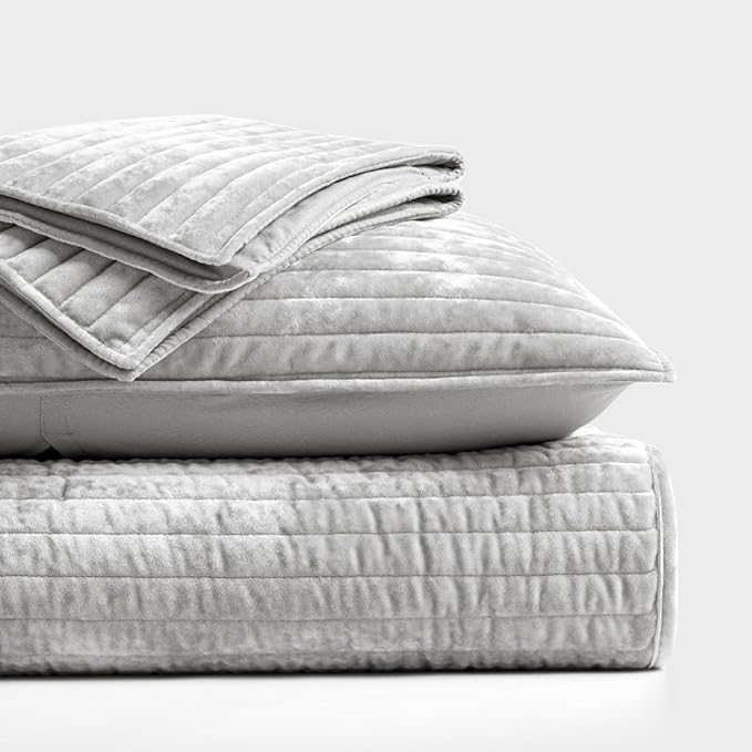 EVERGRACE Velvet Quilt Set King Size, Luxurious Soft Striped Channel Bedding Set - Image 6