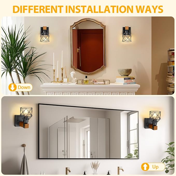 Wall Sconces Set of Two, Farmhouse 1-Light Matte Black Vanity Lights - Image 5