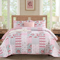 Patchwork Quilt Set Queen Size, 3 Piece Soft Microfiber Reversible Pink Grey by Anibedding