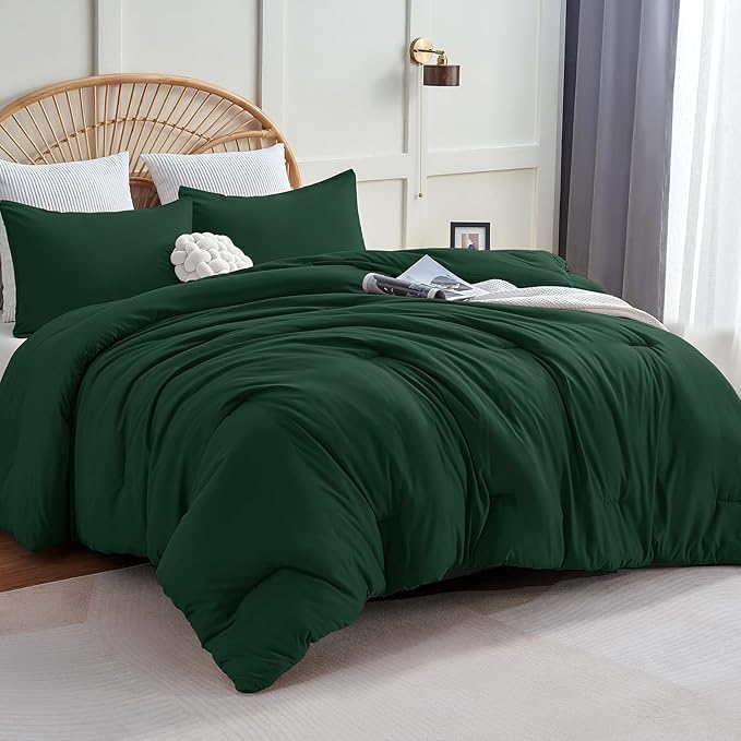 CozyLux Oversized King Comforter Set Emerald Green, 3 Pieces 120x98 Solid by CozyLux