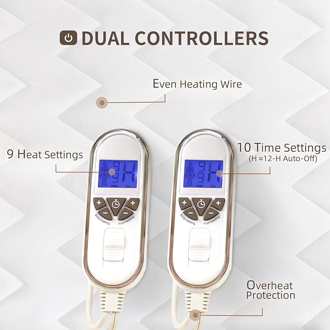 Bwarm Premium Multi-Zone Electric Heated Mattress Pad Queen Size, Dual - Image 4