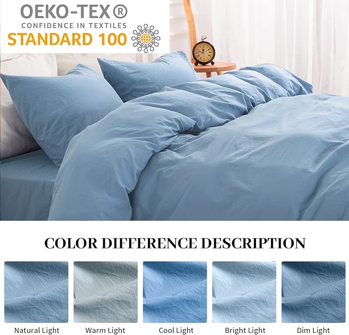 NEXHOME PRO Duvet Cover Set 100% Washed Cotton California Kingn 104"x98" - Image 4