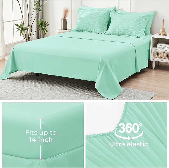 HYMOKEGE Mint Green Twin XL Comforter Set Seersucker 5 Pieces, All Season - Image 7